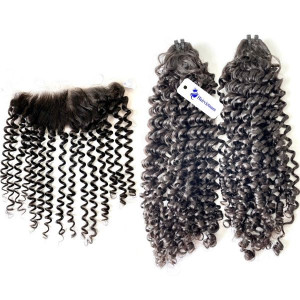 Natural Curly Virgin Hair Bundles with Closure